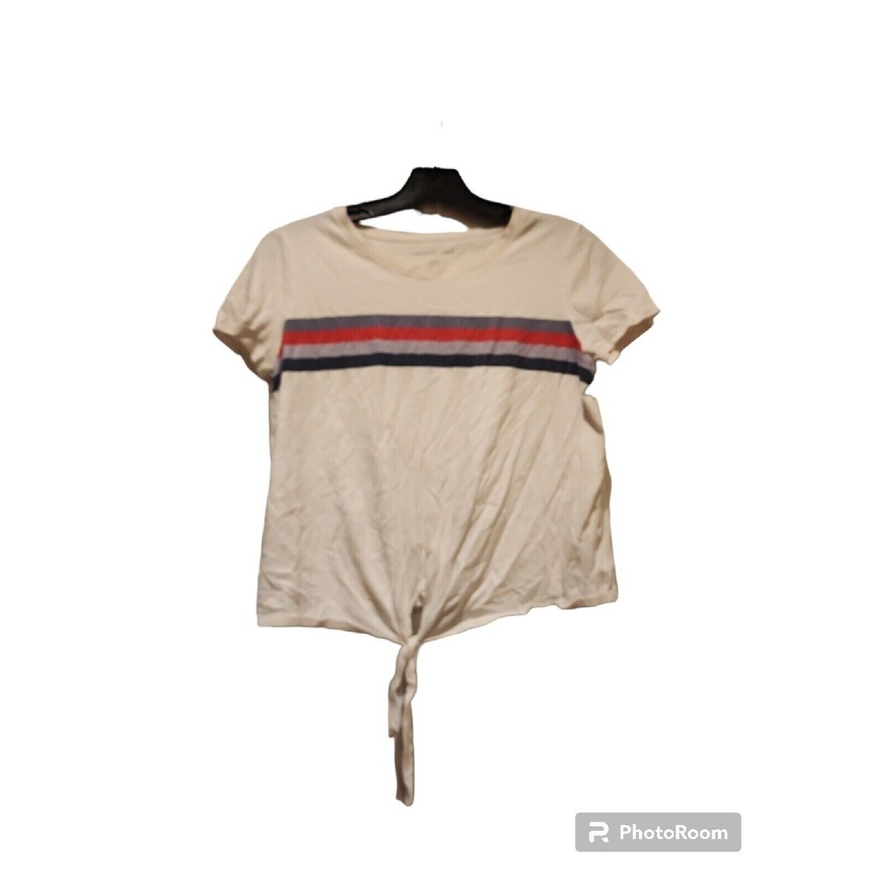 American Eagle Tie-Front T-Shirt Striped Casual Top Tee White S